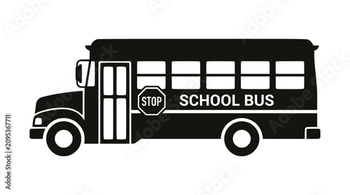 Classic school bus silhouette vector icon on white background