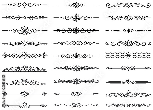 Set of elegant text dividers and ornamental flourishes for creative document decoration.