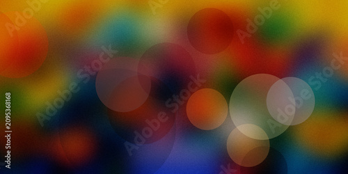 Schilderij op canvas Abstract dark background with blurred multicolored bokeh circles overlayed with grainy texture and deep warm color saturation
