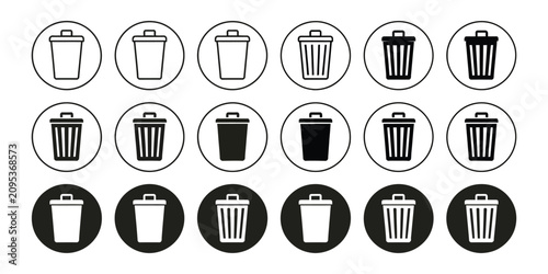 Schilderij op canvas Recycle bin icon set for digital waste management garbage disposal and environme