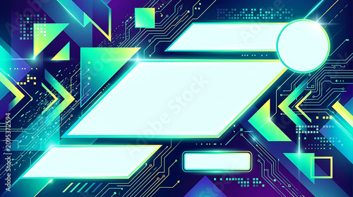 Futuristic neon HUD technology interface background with blank copy space frames vector illustration