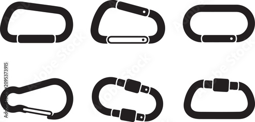 Bild auf Leinwand Black carabiners and climbing loops set illustration Vector