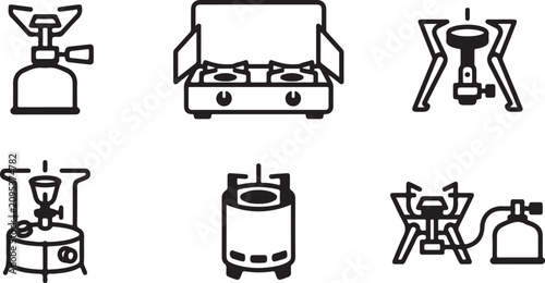 Obraz na plátne Six types of camping stoves illustration Vector