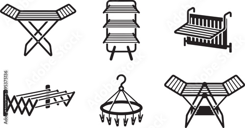 Six types of wooden folding chairs and benches illustration Vector