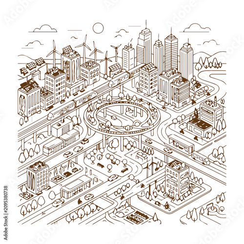 Isometric eco friendly smart city with renewable energy with illustration futuristic sustainable