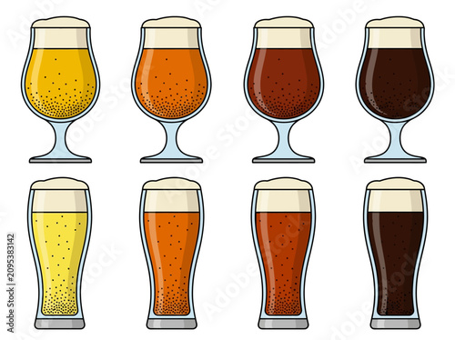 Quadro su tela Craft Beer Glass Set Illustration with Various Beer Styles