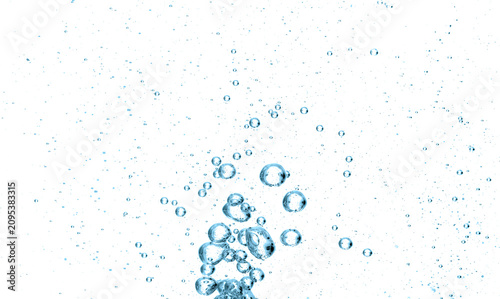 Billede på lærred Realistic water bubbles rising in clear liquid isolated on white background, ideal for beverage, skincare, cosmetic, science, oxygen, underwater, freshness, purity and overlay design