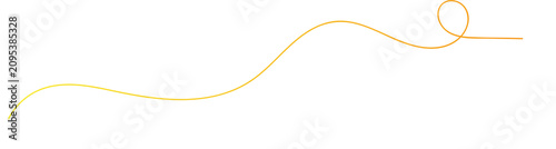 A single continuous wavy yellow line with a loop design element isolated on transparent background