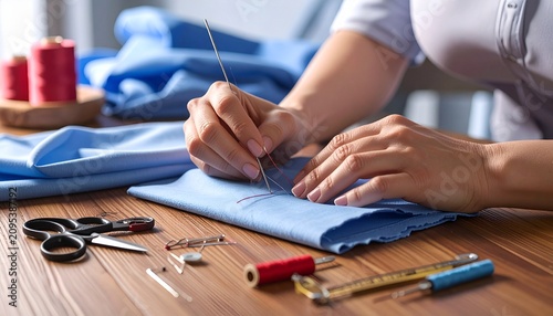 Hand Sewing Fabric with Needle and Thread