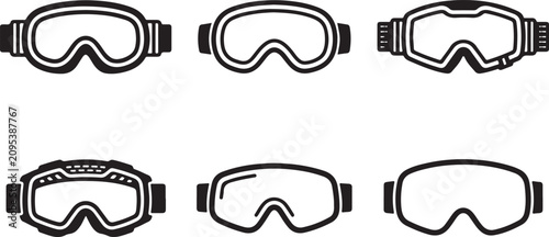 Six different ski goggles designs in black and white vector style Vector
