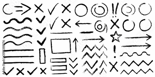 Canvas Print collection of hand drawn black ink annotations on white background hand drawn bl