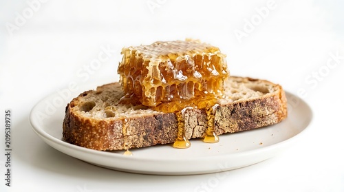 Honeycomb on toasted bread, sweet food, breakfast, golden syrup