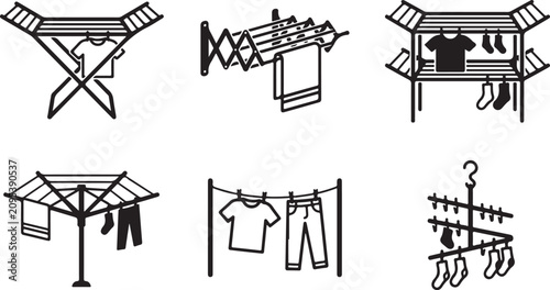 Foto Six types of clothes drying racks for laundry Vector