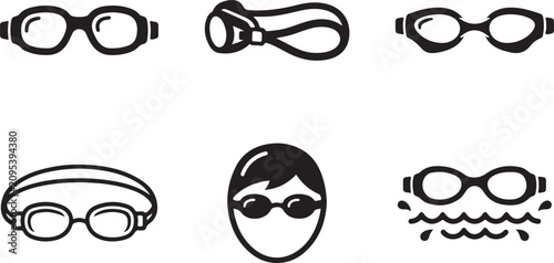 Obraz na płótnie Set of six swimming goggles icons with swimmer face illustration Vector