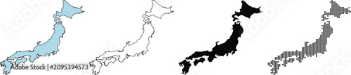 Japan Country Map Vector Outline Isolated Geographic Shape