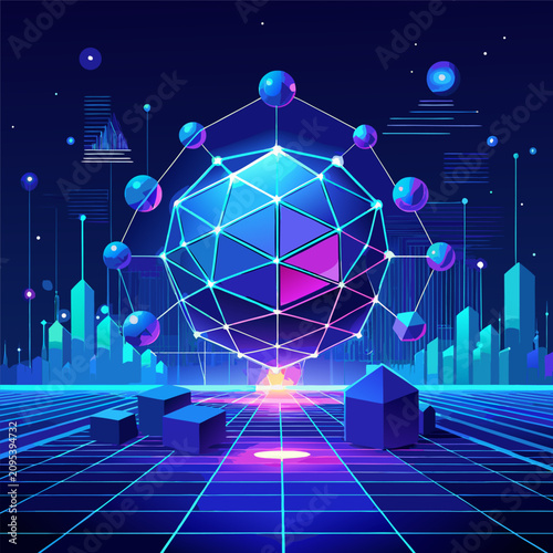 Abstract Digital Network Technology Background with Glowing Connections