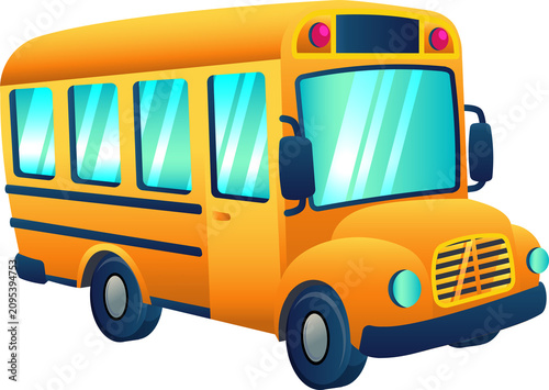 Yellow School Bus Facing Front Illustration