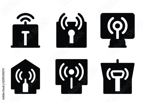 Diverse collection of wireless connectivity icons showcasing various applications and designs