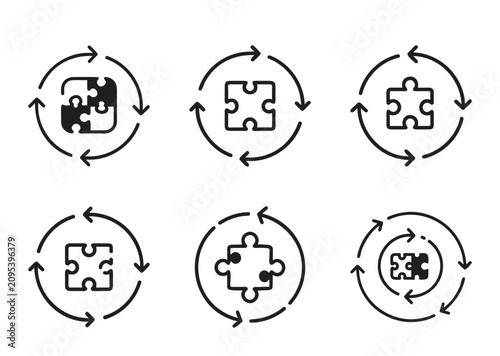 Icons showcasing the concepts of problem solving, collaboration, iteration and workflow