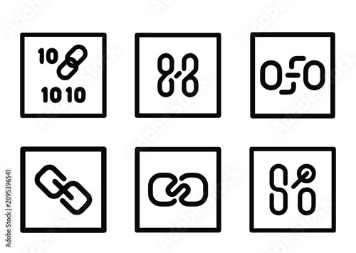 Minimalist Icon Set Representing Digital Connectivity and Encrypted Networking Concepts