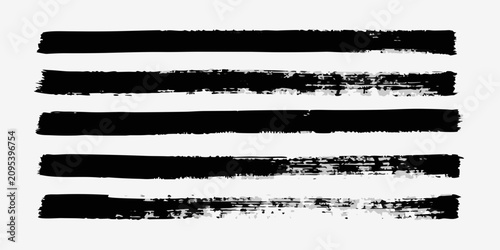 Cuadro en lienzo thick horizontal black grunge brush strokes on white background texture artistic