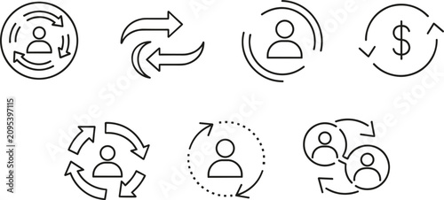 Photos Business human resources icon set minimal line vector illustration for customer lifecycle employee rotation turnover cash management