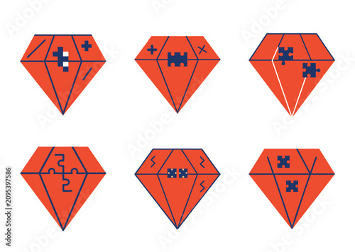 Unique Diamond Icons with Puzzle Pieces and Mathematical Symbol Designs