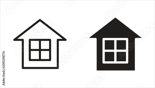 Canvastavla Collection of house, porch, and roof icons. White background.