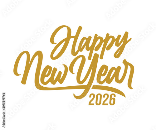 Heppy New Year text with gold design isolated in white background