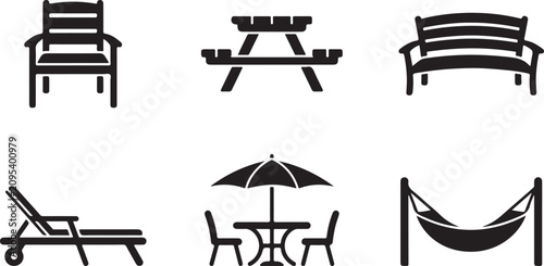 фотографія Six outdoor furniture icons in black and white style Vector