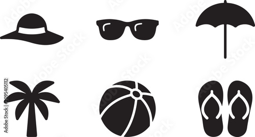 Fotografie Black and white beach vacation icons set Vector