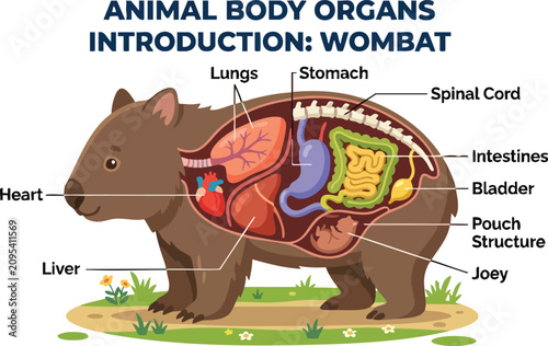 Принти на полотні Anatomy diagram of a wombat showing internal organs and a joey in a pouch