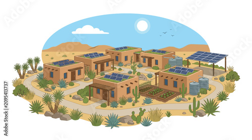 Fotografía Sustainable Desert Community with Solar Powered Adobe Houses