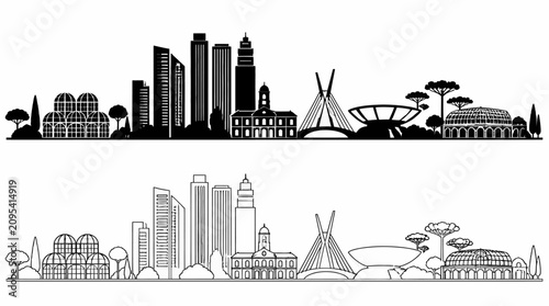 Curitiba City Skyline Silhouette in Black and White Outline