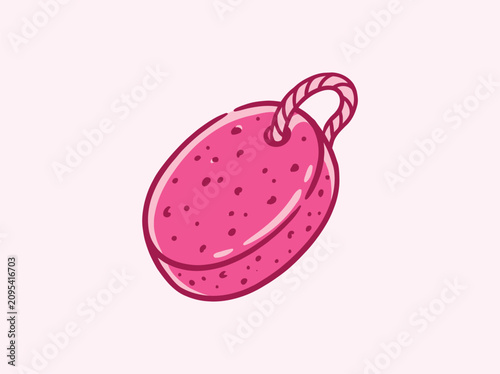 Bilde på lerret Vector illustration of a pink pumice stone with a rope loop for exfoliation and