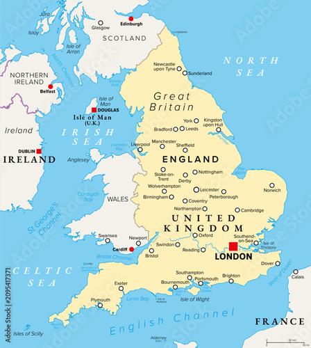 Fotografie England, United Kingdom, political map with capital London