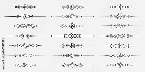 vintage ornamental line dividers and flourishes black and white vector illustration decorative elements pattern design graphic art border separator frame