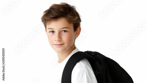Captivating footage of a young boy with a backpack. This video captures youthfulness and optimism, perfect for school-related projects. Use it to inspire and engage your audience. AI