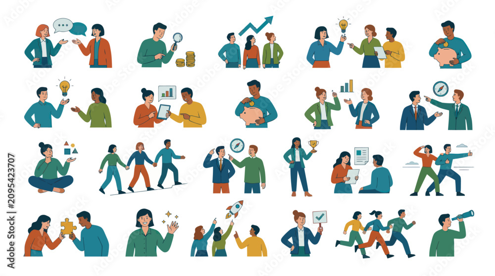 Fototapeta premium Flat Design Business People Icons - Teamwork, Finance, Success, Strategy