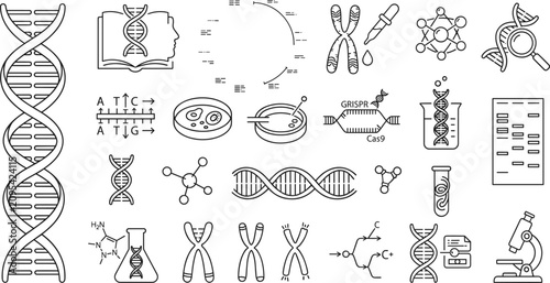 DNA Helix and Genetic Engineering Icon Set for Science Lab and Biotechnology Designs
