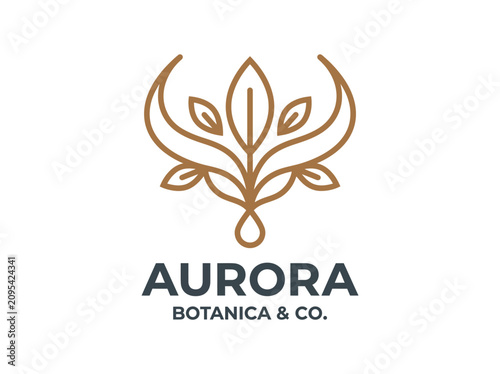 Minimalist Botanical Logo Design for Aurora Botanica & Co with Leaves and Horns Icon