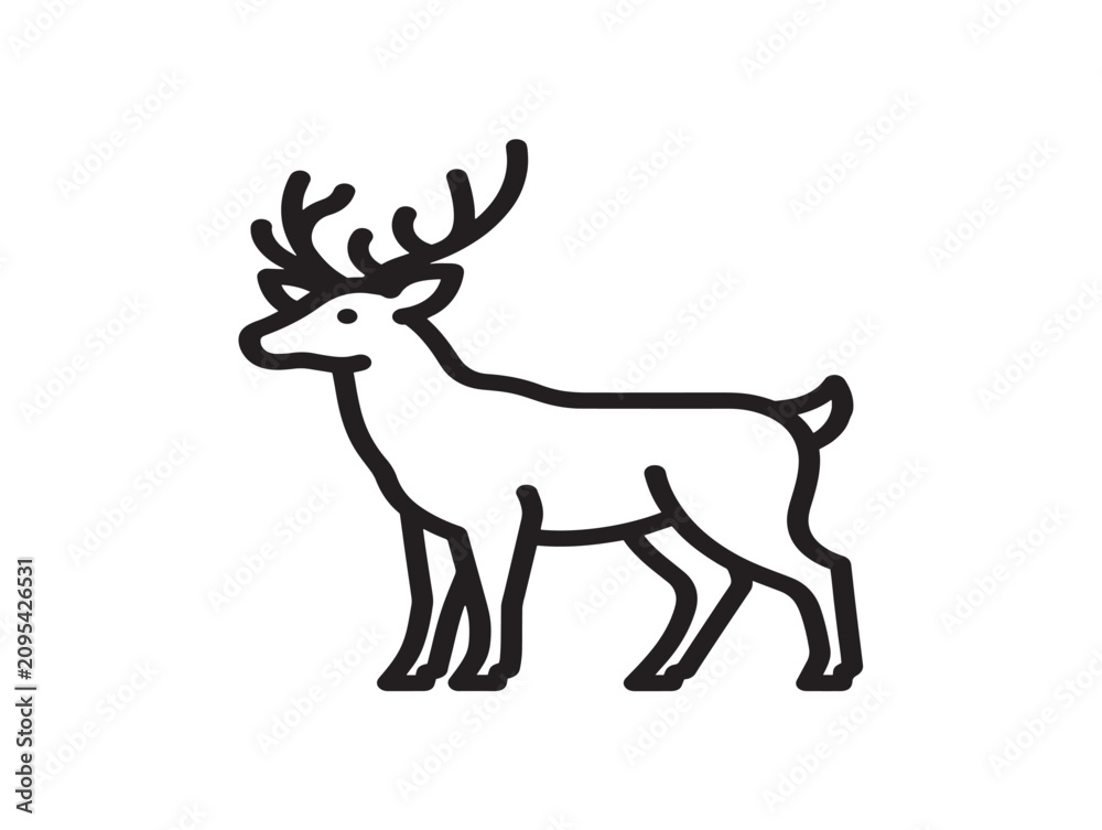 Fototapeta premium Deer icon. Minimalist stag line art. Simple woodland animal vector graphic.