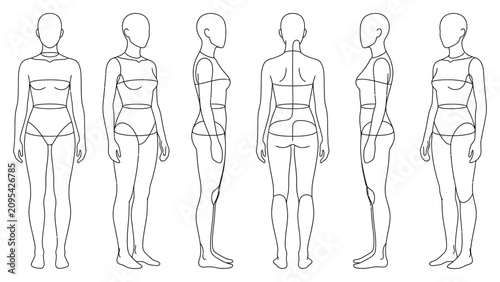 Female fashion figure template for clothing design sketches