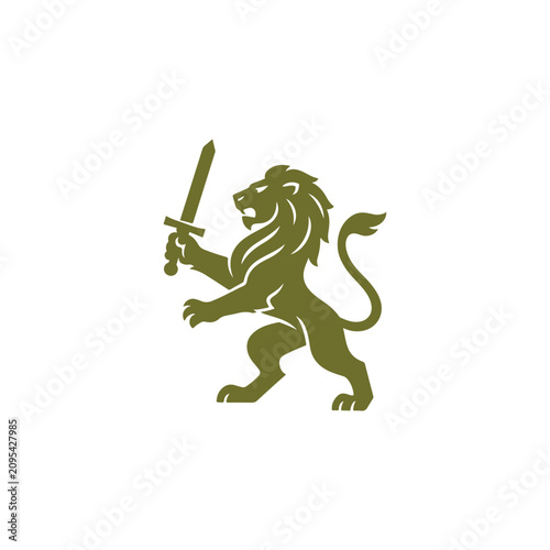 Modern Heraldic Lion Sword Logo