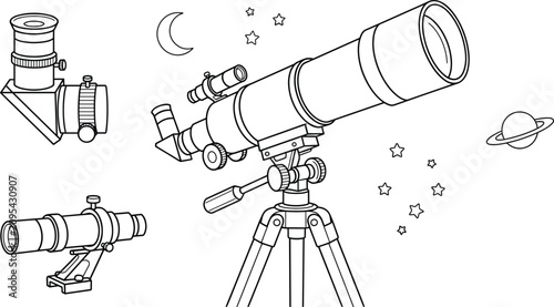 Принти на полотні Astronomy Telescope and Space Observation Science Equipment Elements Vector Line