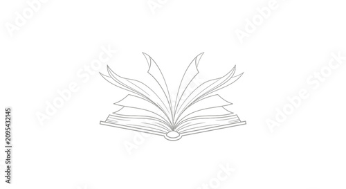 Schilderij op canvas Stylized open book with fanned pages line art