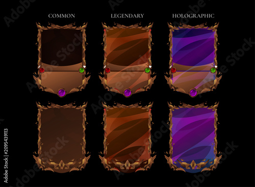 Cuadro en lienzo Fantasy trading card collection with common, legendary and holographic rarity templates featuring front and back designs for TCG, CCG, RPG, collectible cards and game UI