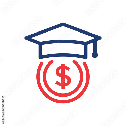Student Support with Money. Charity and Donation Concept Icon. Affordable education. Charitable foundation for Education. Financial Aid for Learning. Editable stroke. Vector illustration