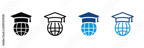 Foto Education in Global World Silhouette and Line Icon Set