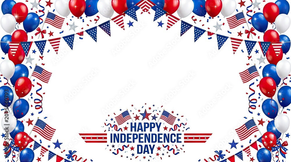Obraz premium Festive fourth of july border with balloons bunting and stars